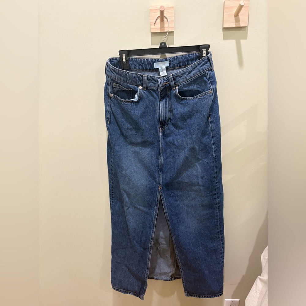 A maxi dark denim skirt